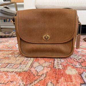 Coach Brown Leather Crossbody with Gold Turn-Lock